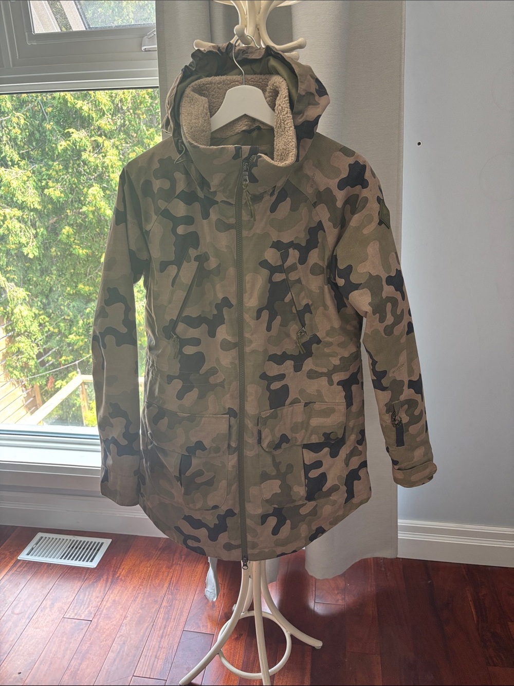 Burton Kids Camo Hooded Puffer Jacket - Olive Green